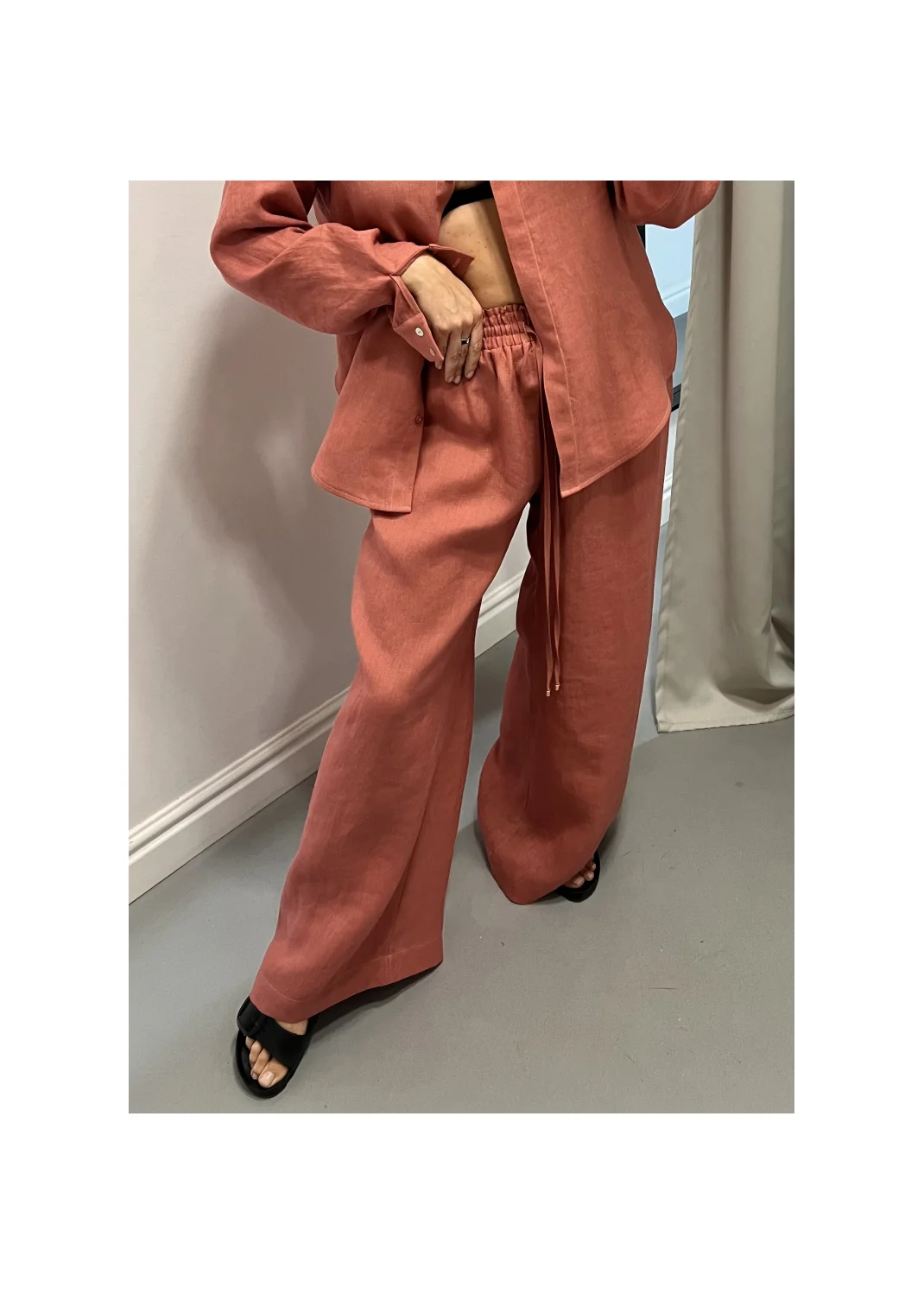 Pants SARDYNIA pink linen - 149980