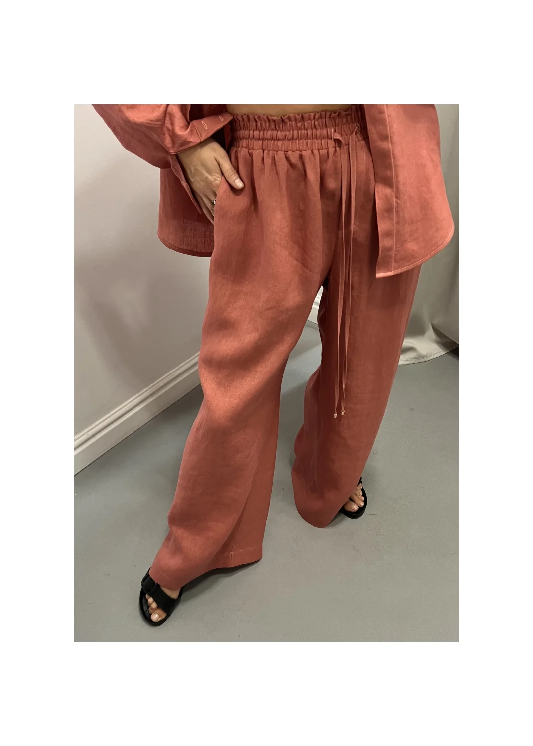 Pants SARDYNIA pink linen - 149981