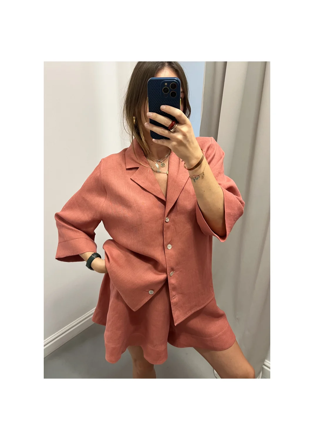 Shirt CRETE pink linen - 149960