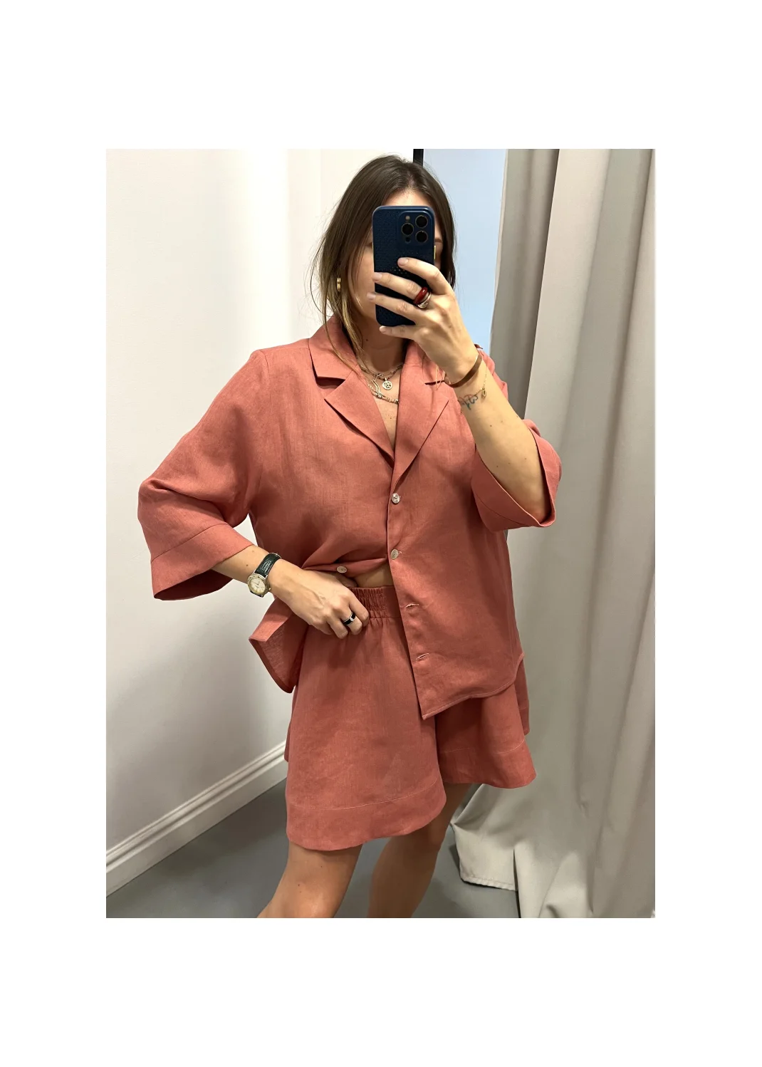 Shirt CRETE pink linen - 149961