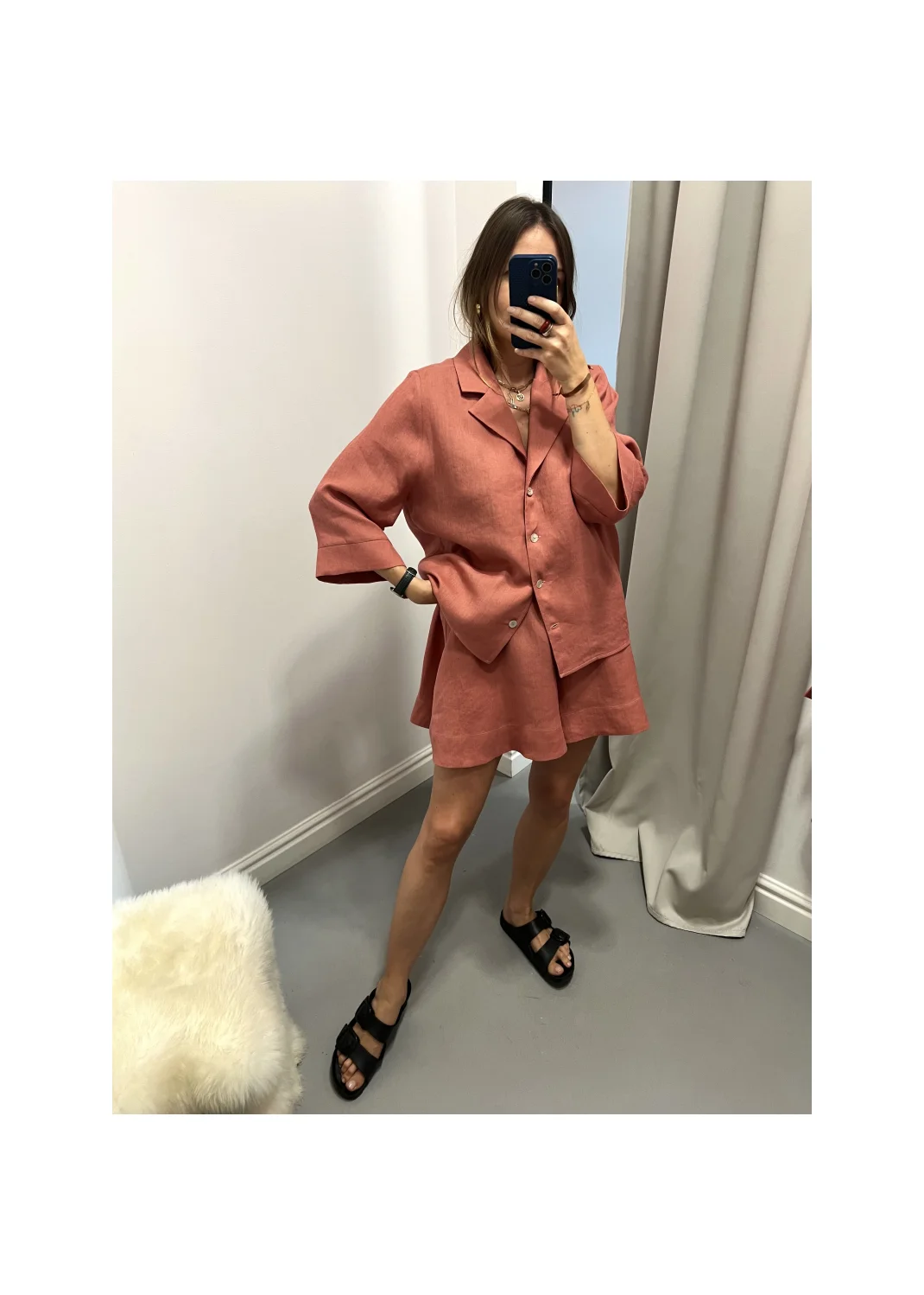 Shirt CRETE pink linen - 149962