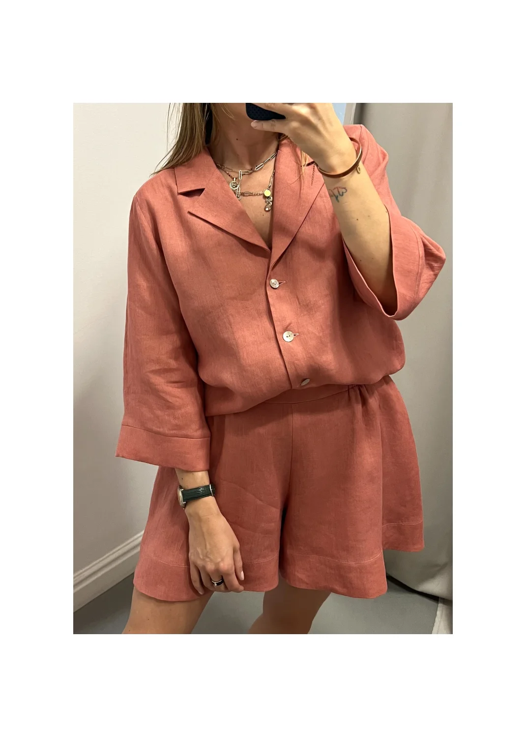 Shirt CRETE pink linen - 149963
