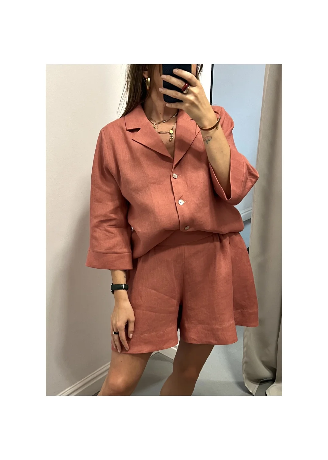 Shirt CRETE pink linen - 149964