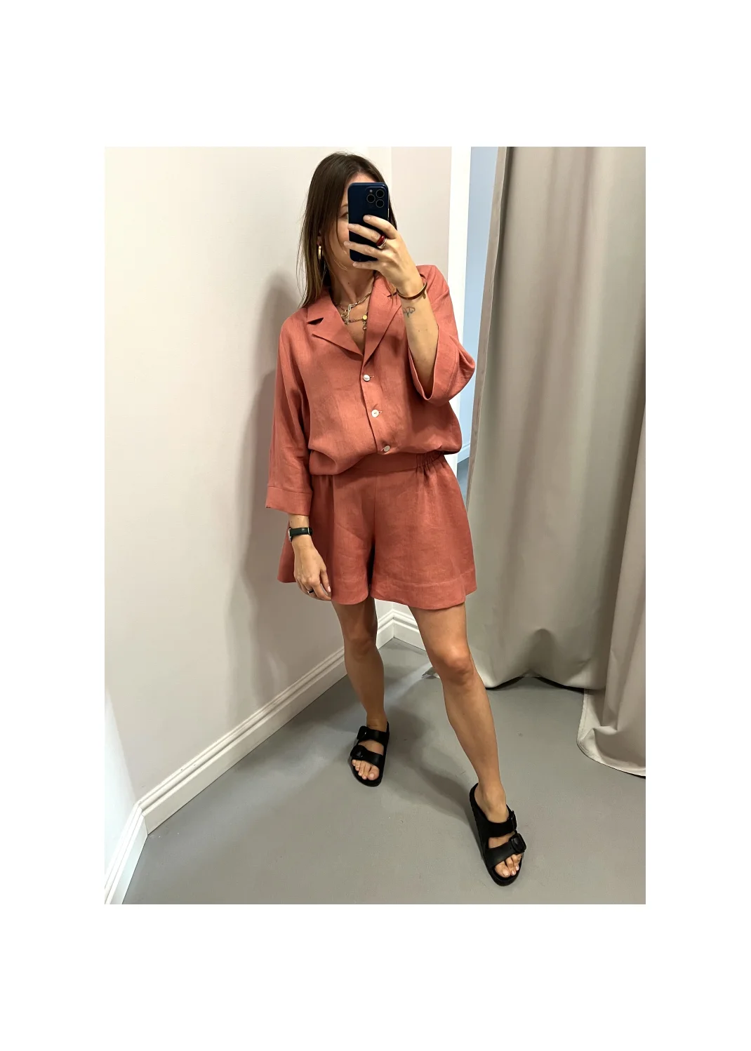Shirt CRETE pink linen - 149965
