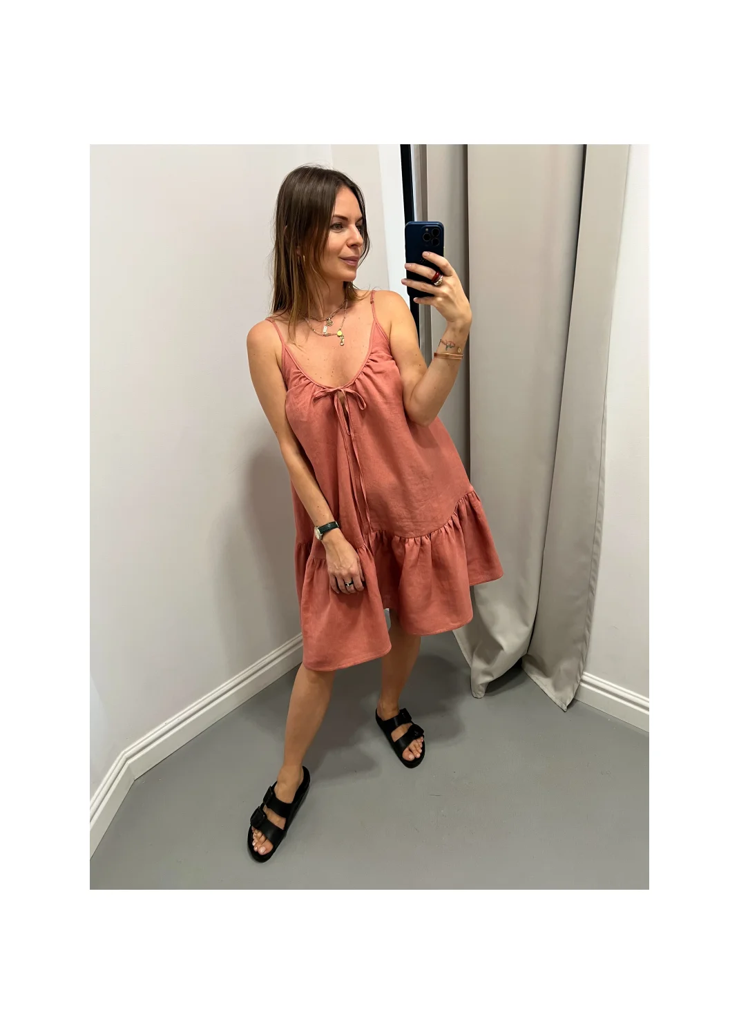 Dress VELA pink linen - 149956