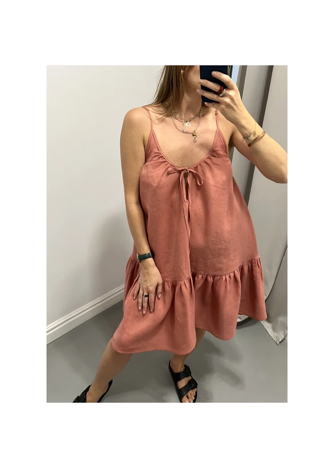 Dress VELA pink linen - 149957