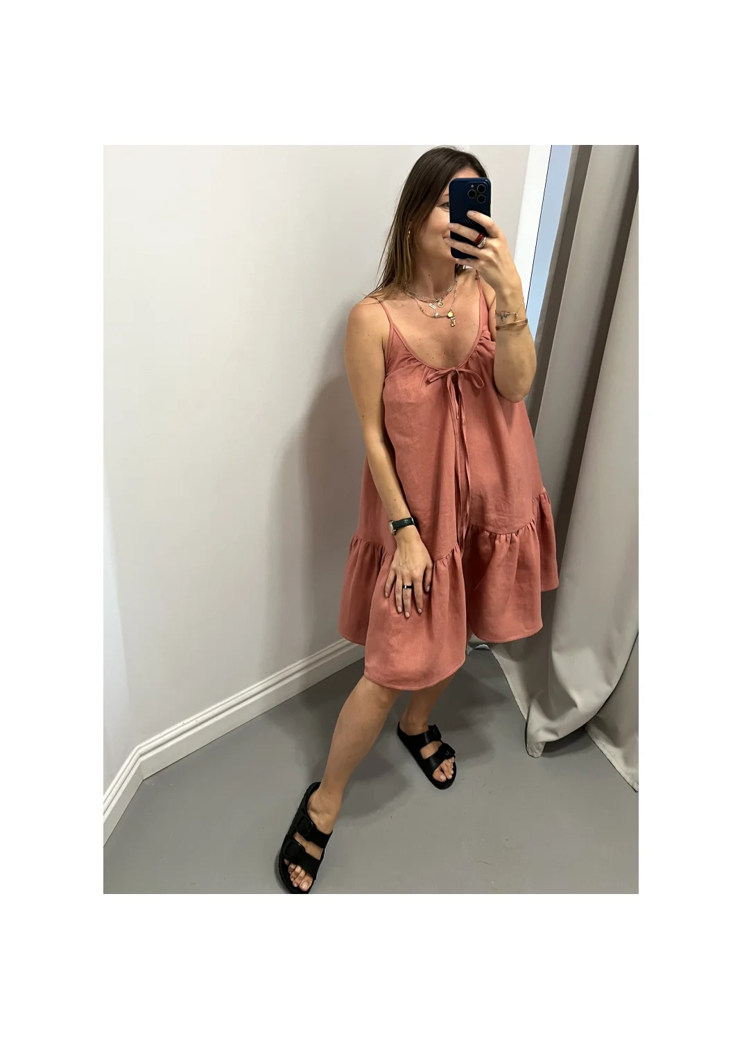 Dress VELA pink linen - 149958