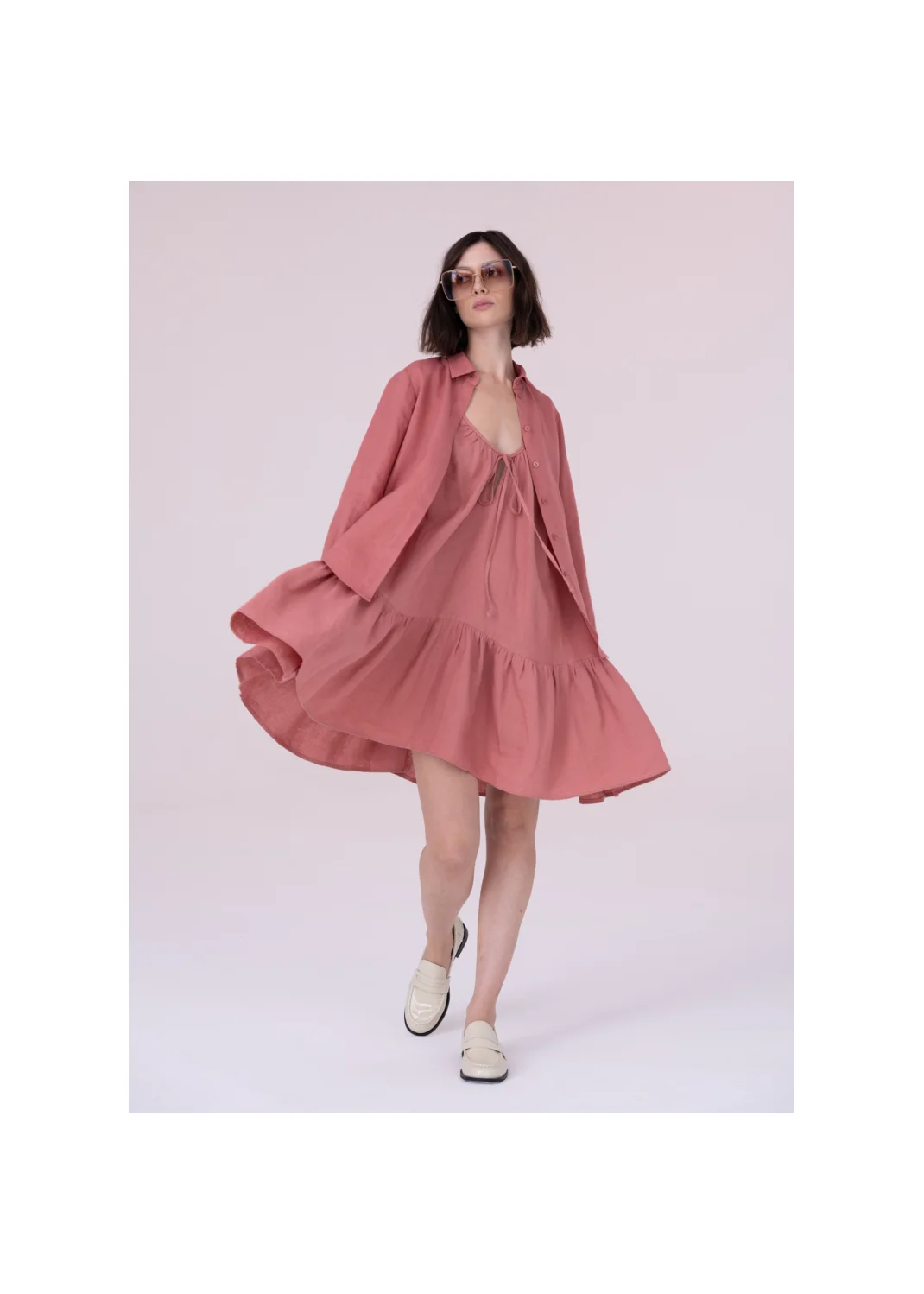 Dress VELA pink linen - 153680