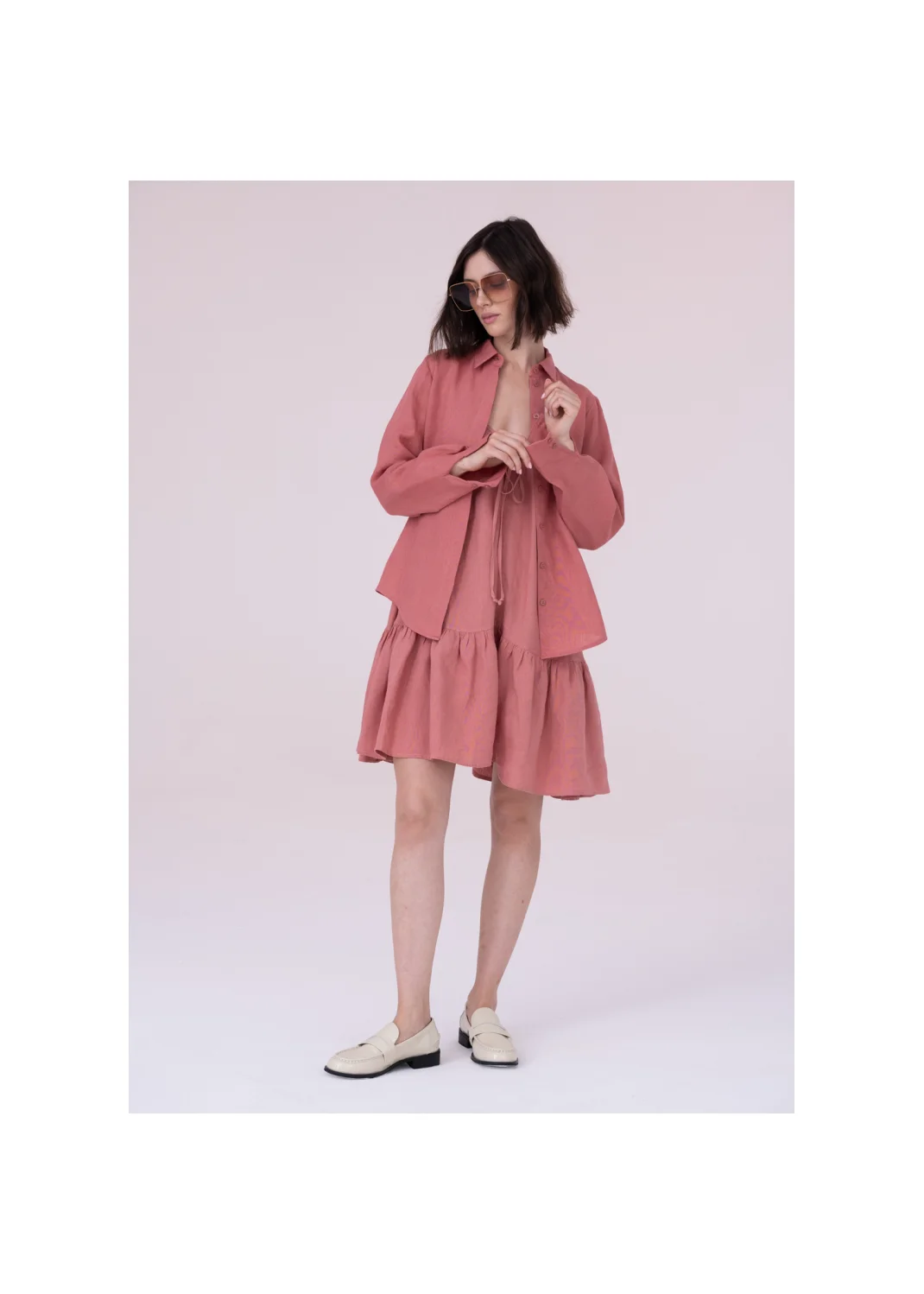 Dress VELA pink linen - 153681