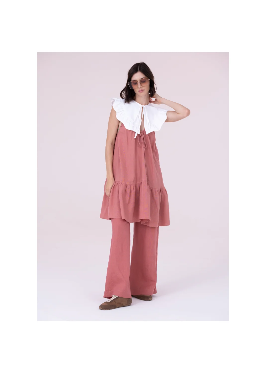 Dress VELA pink linen - 153682