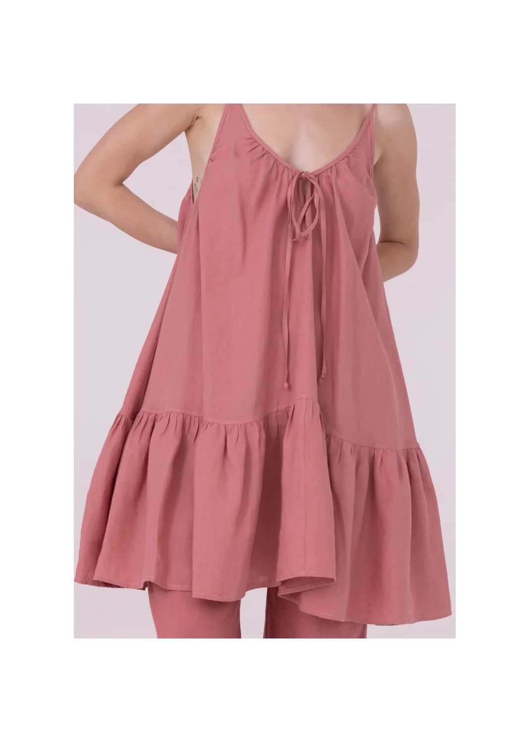 Dress VELA pink linen - 153684