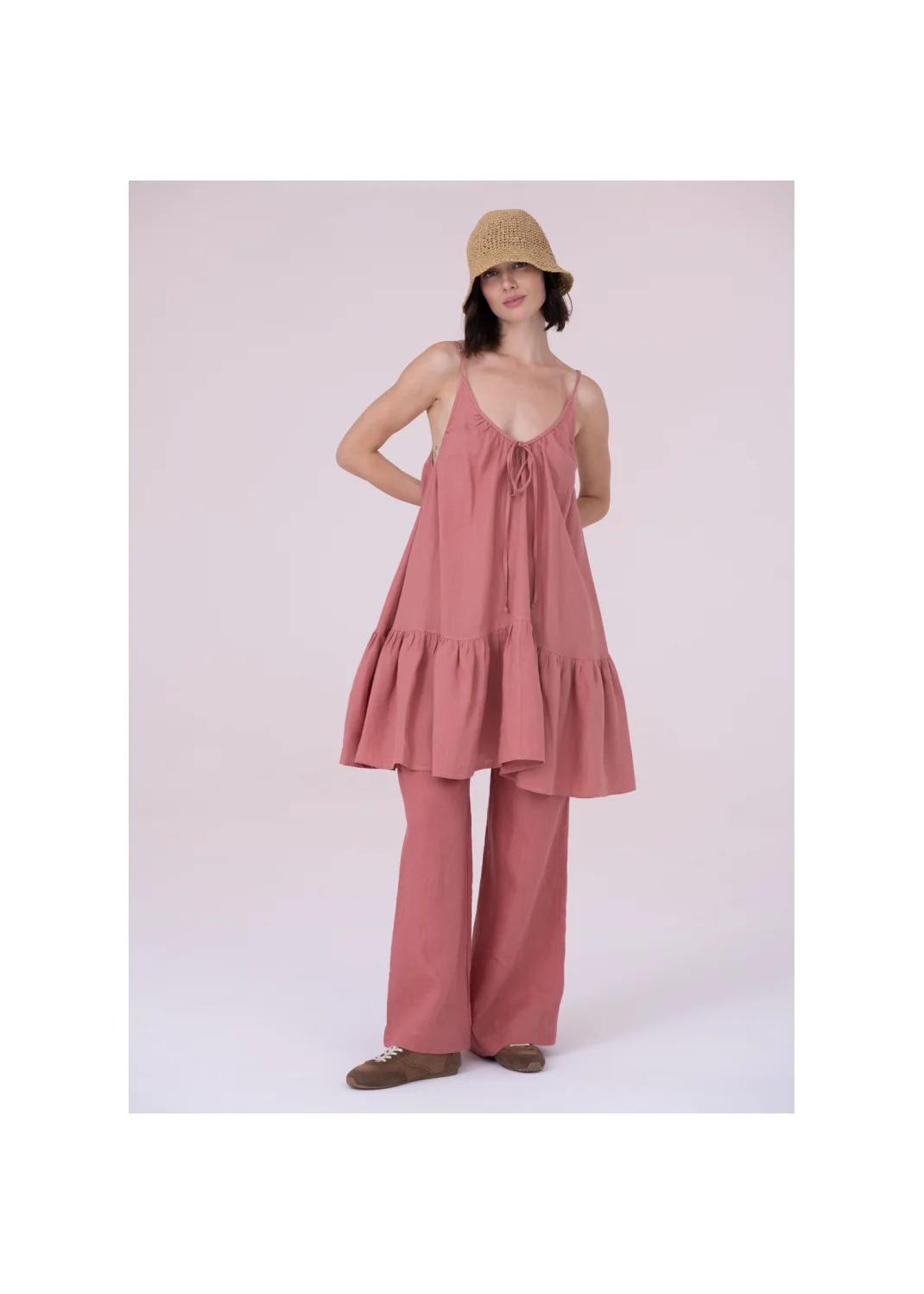 Dress VELA pink linen - 153685
