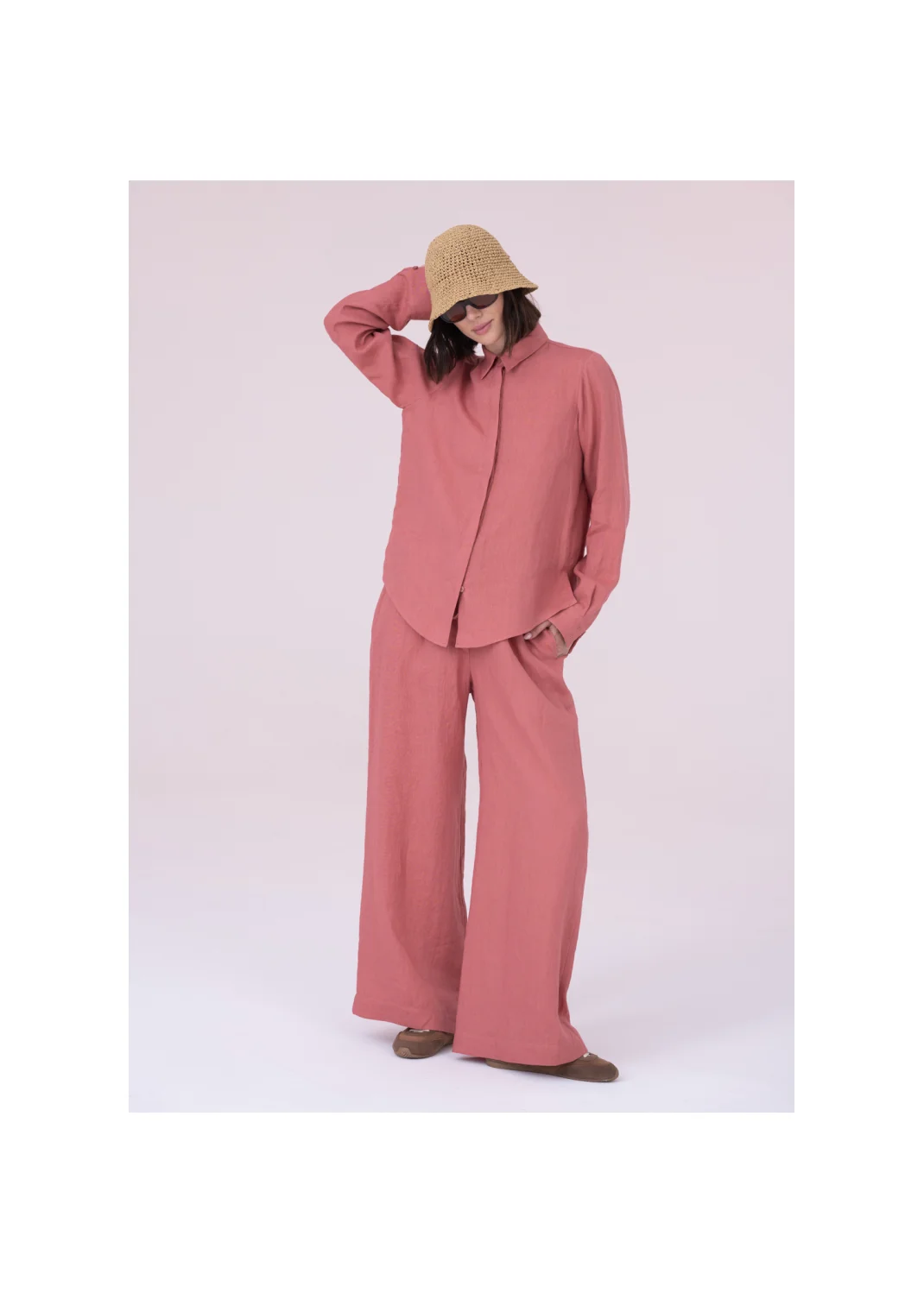 Pants SARDYNIA pink linen - 153689