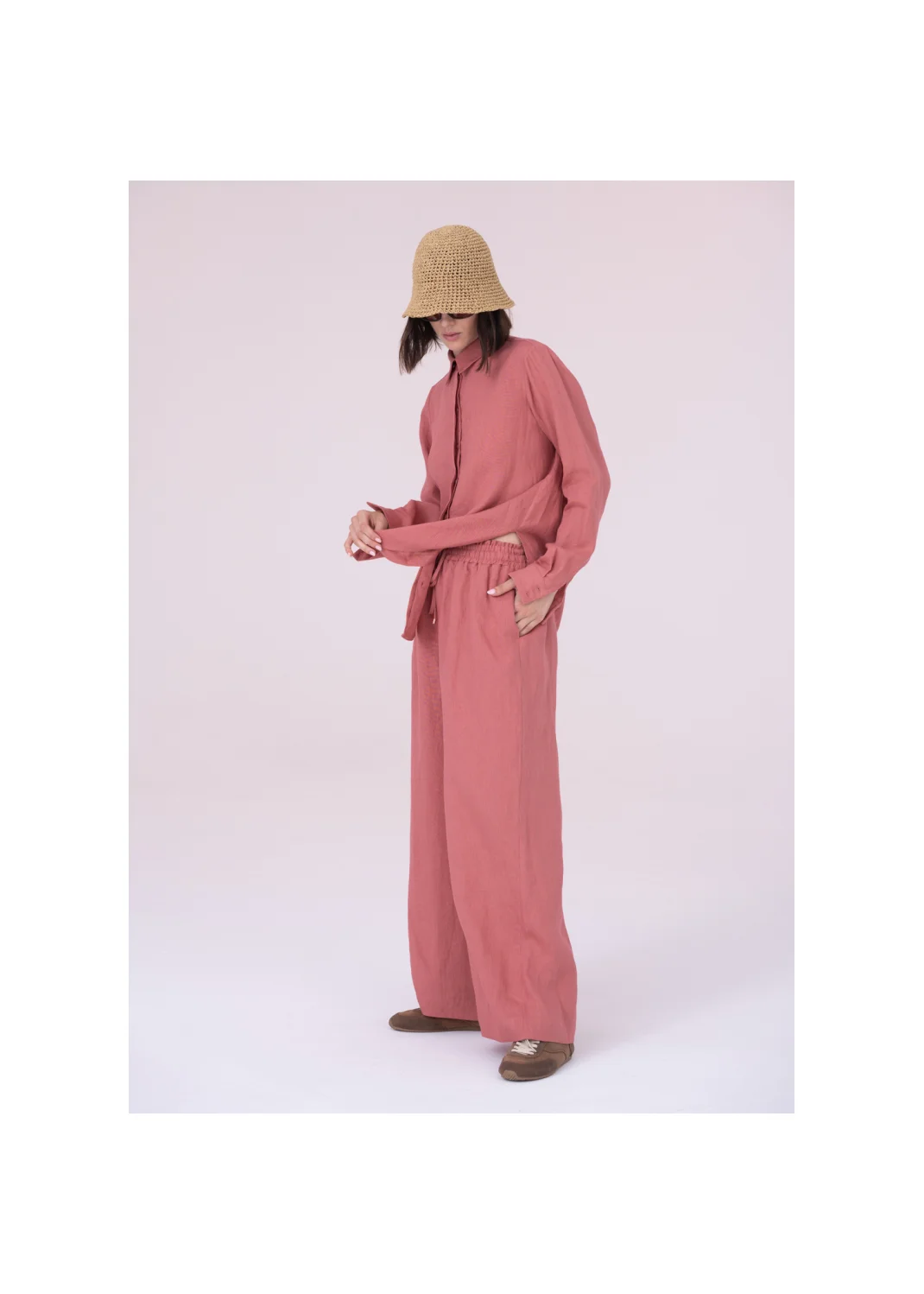Pants SARDYNIA pink linen - 153692