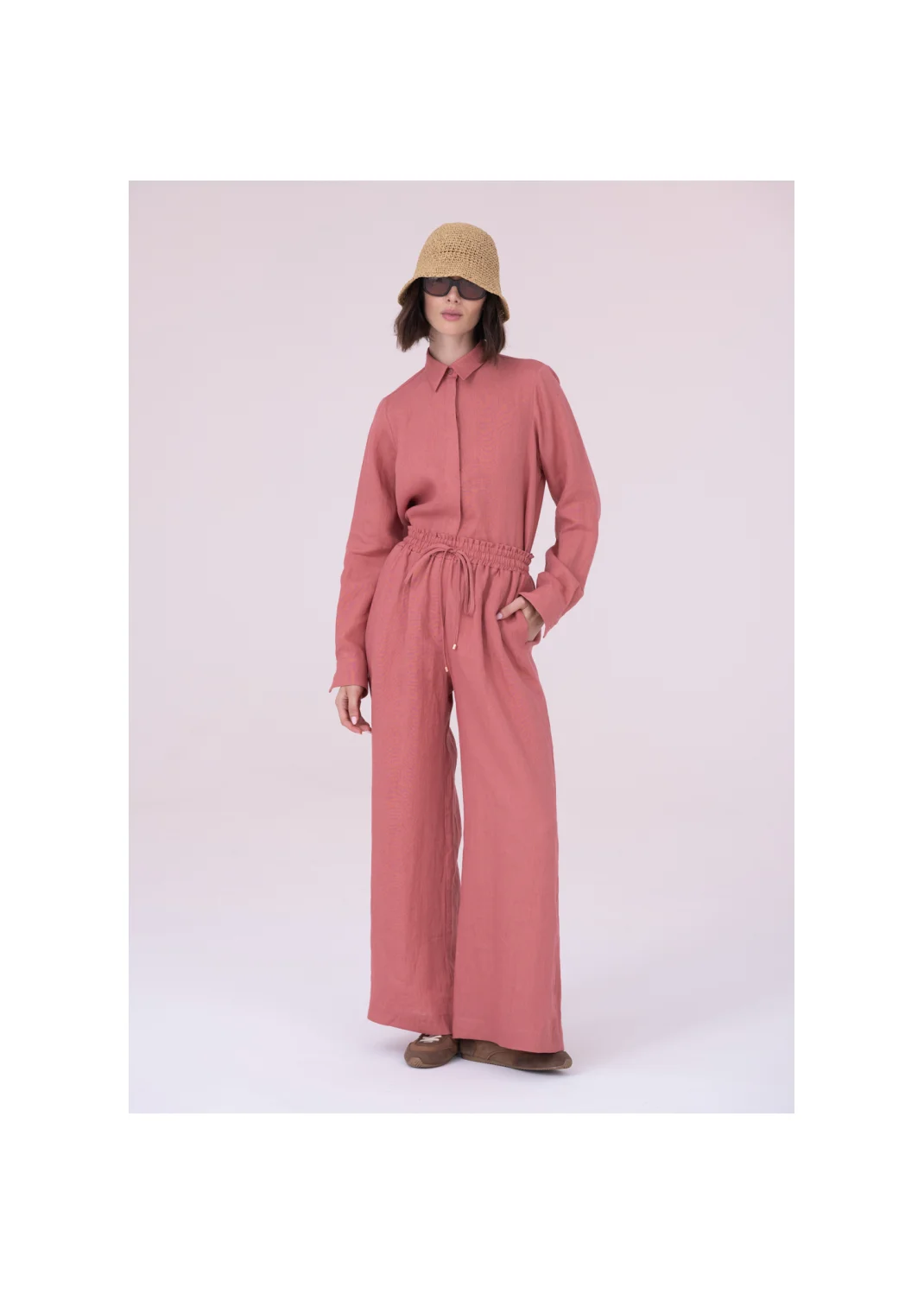 Pants SARDYNIA pink linen - 153695